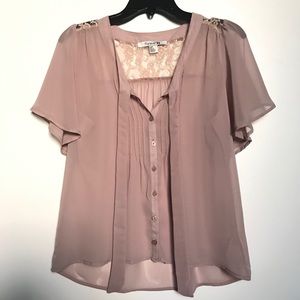 Forever 21 Romantic Blouse Lace Button Down Top